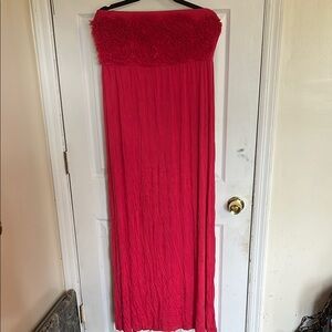 New York & Company Bold Red Rosette Trim Strapless Dress